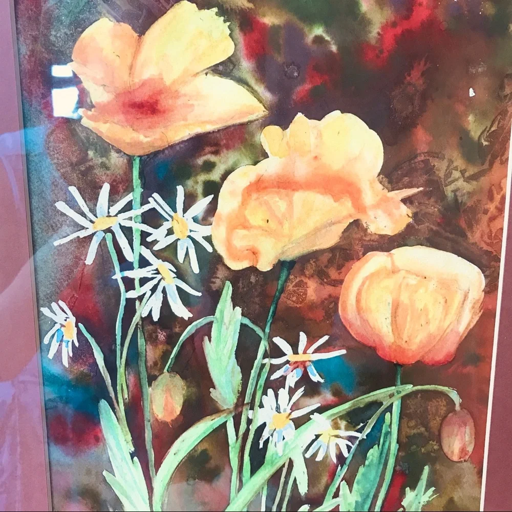 Vintage original watercolor painting in frame